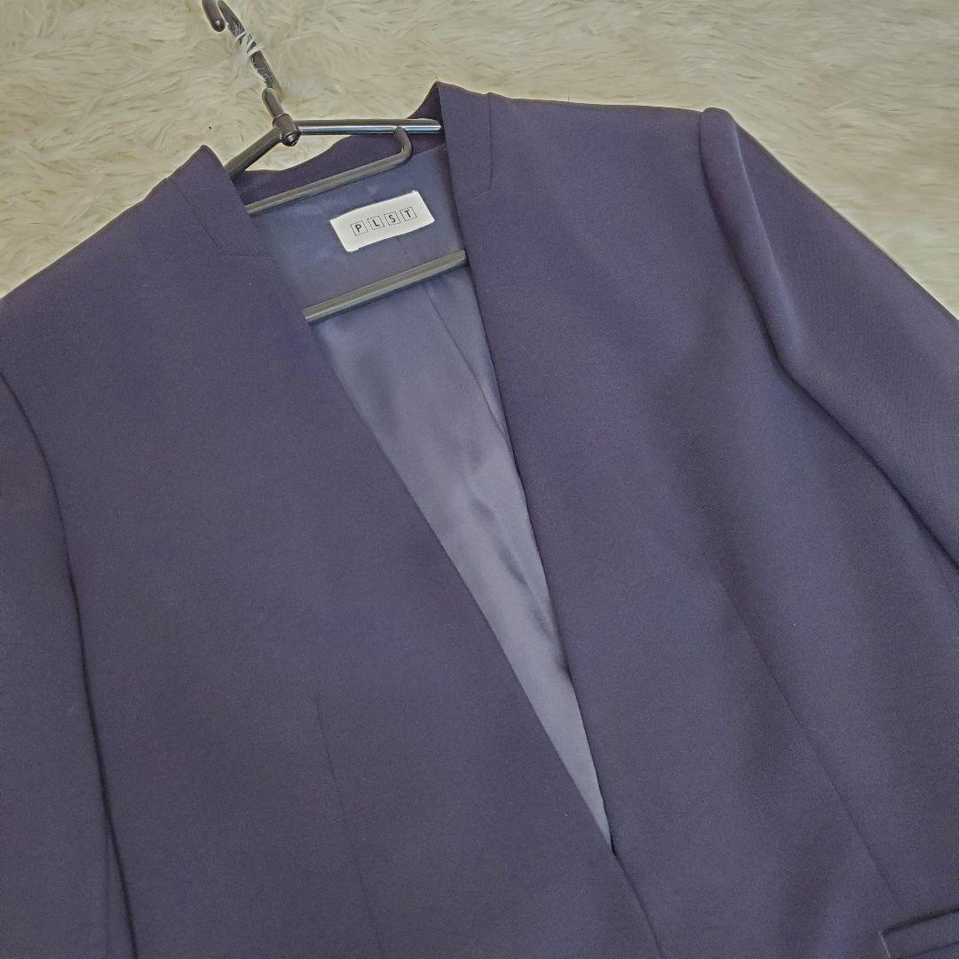 【美品】PLST セットアップ ノーカラー パンツ ネイビー Mサイズ