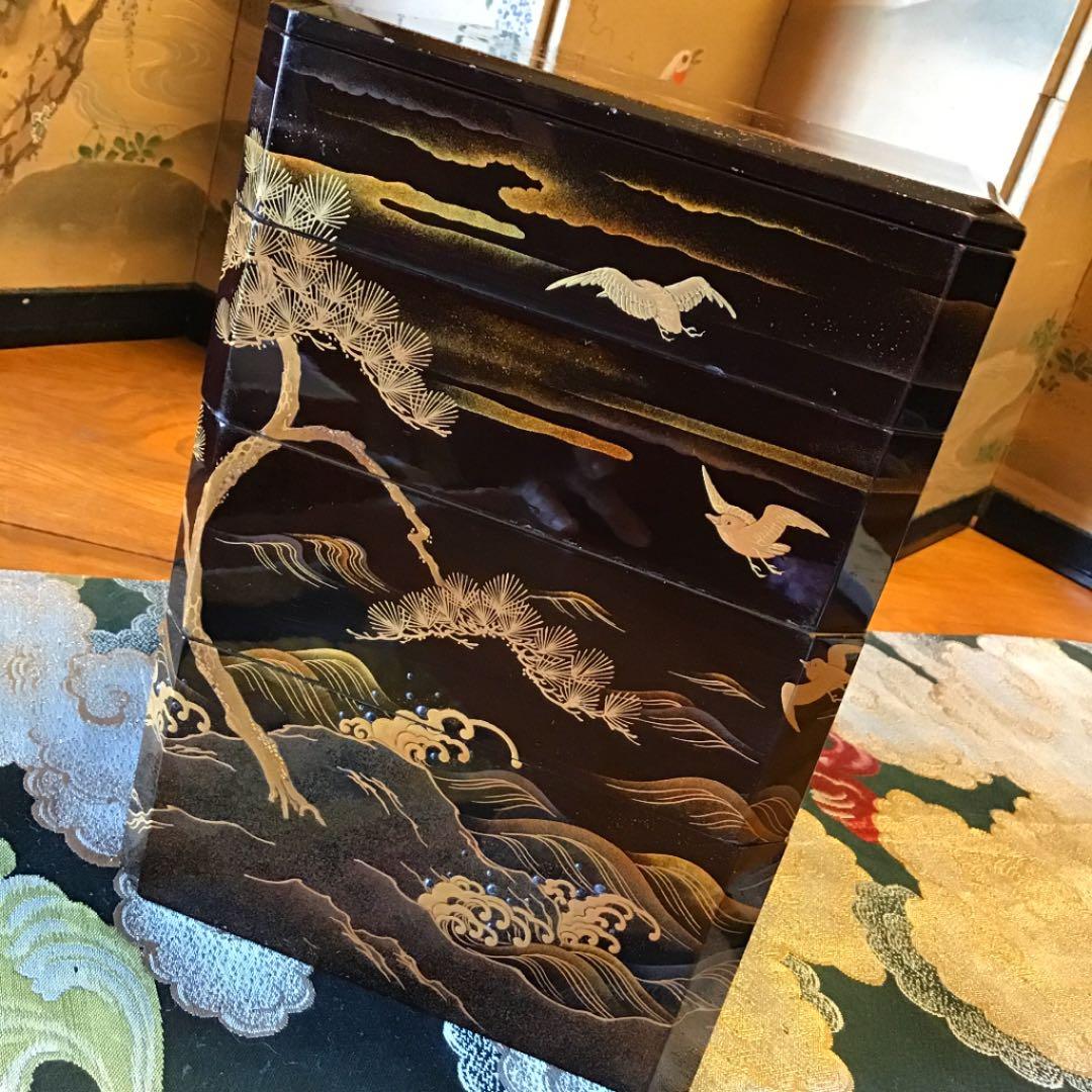 ❣️特別出品 輪島塗 肉合研出蒔絵　波に千鳥図 銀散し　野弁当 重箱
