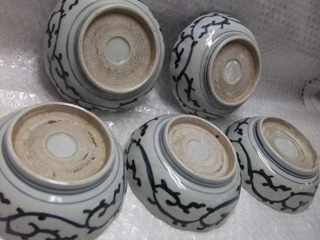 古伊万里　染付　花唐草　なます鉢　江戸中期　5客セット　良好に値するレベル