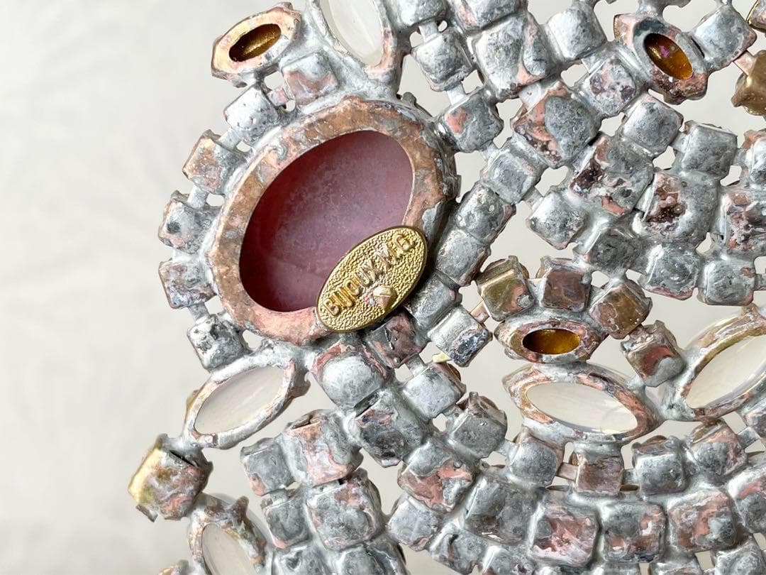 ビンテージ/Bijoux M.G.刻印/チェコガラスツリー/ピンク系/卓上ツリー