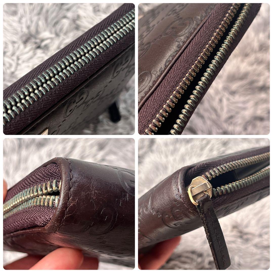 GUCCI✨大きめ長財布　オーガナイザー　ラウンドファスナー　シマ　ブラウン