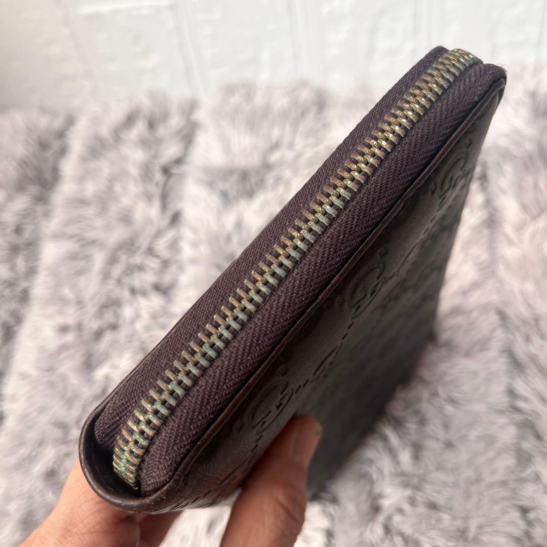 GUCCI✨大きめ長財布　オーガナイザー　ラウンドファスナー　シマ　ブラウン