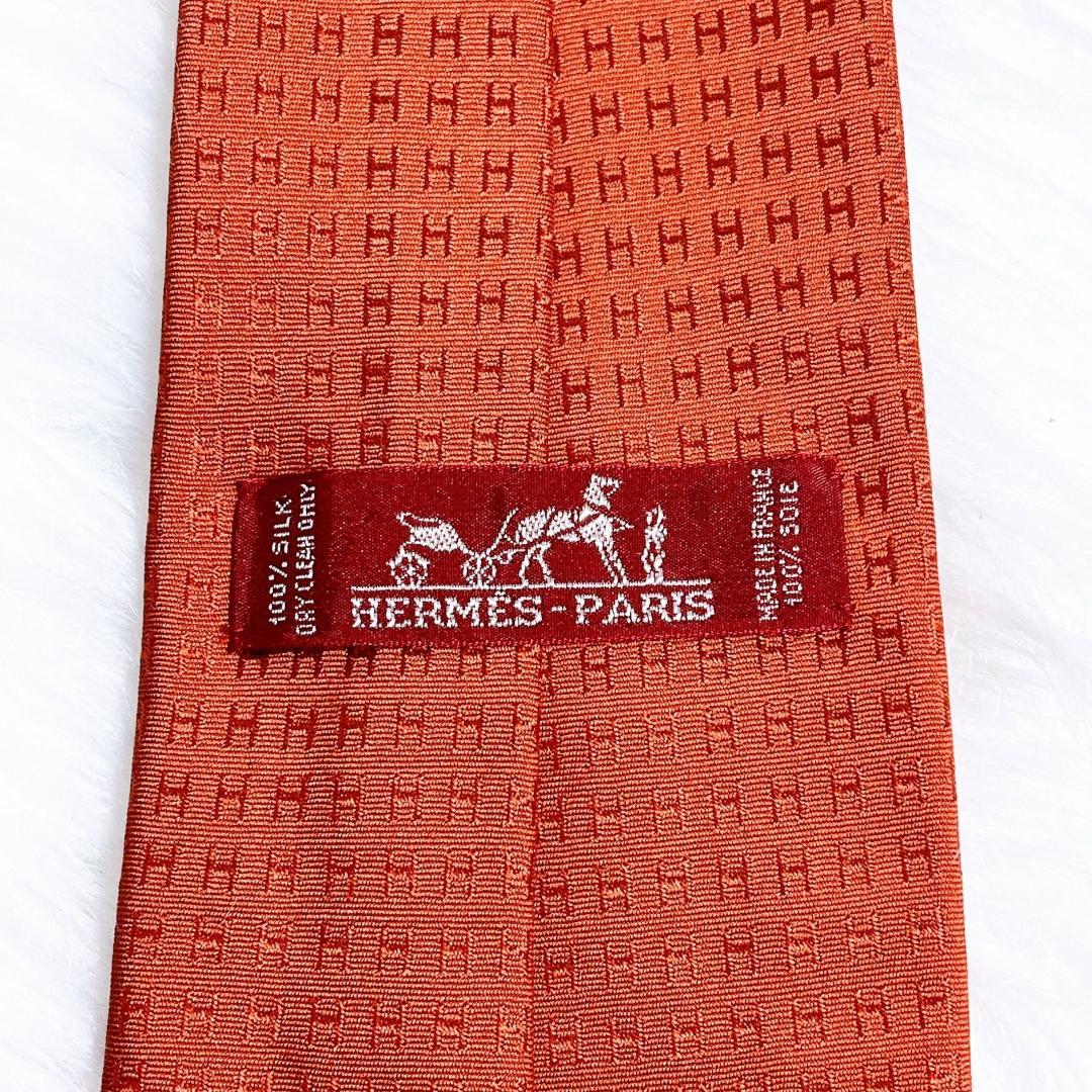 美品✨HERMES エルメス 最高級ネクタイ ファソネ H柄 エルメスオレンジ