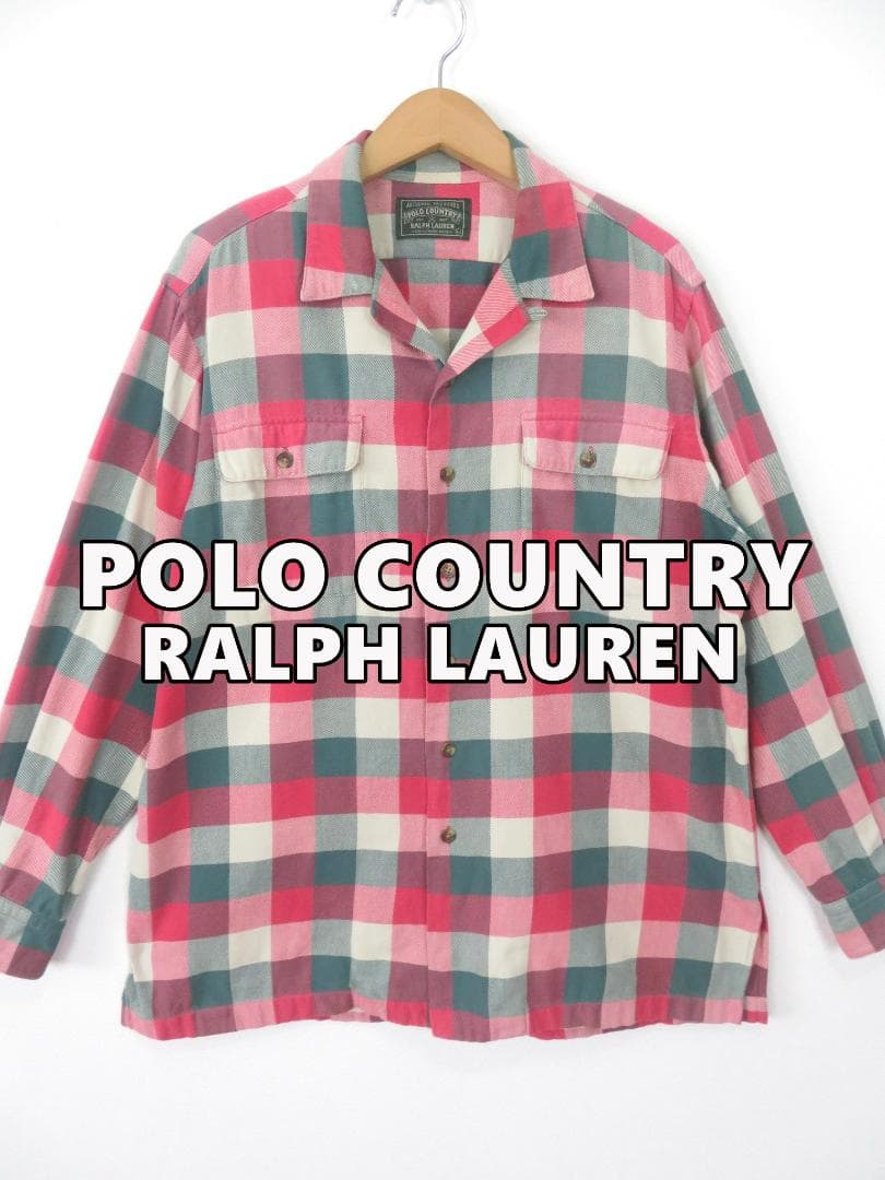 希少 90s ポロカントリー ラルフローレン オープンカラー ネルシャツ RRL