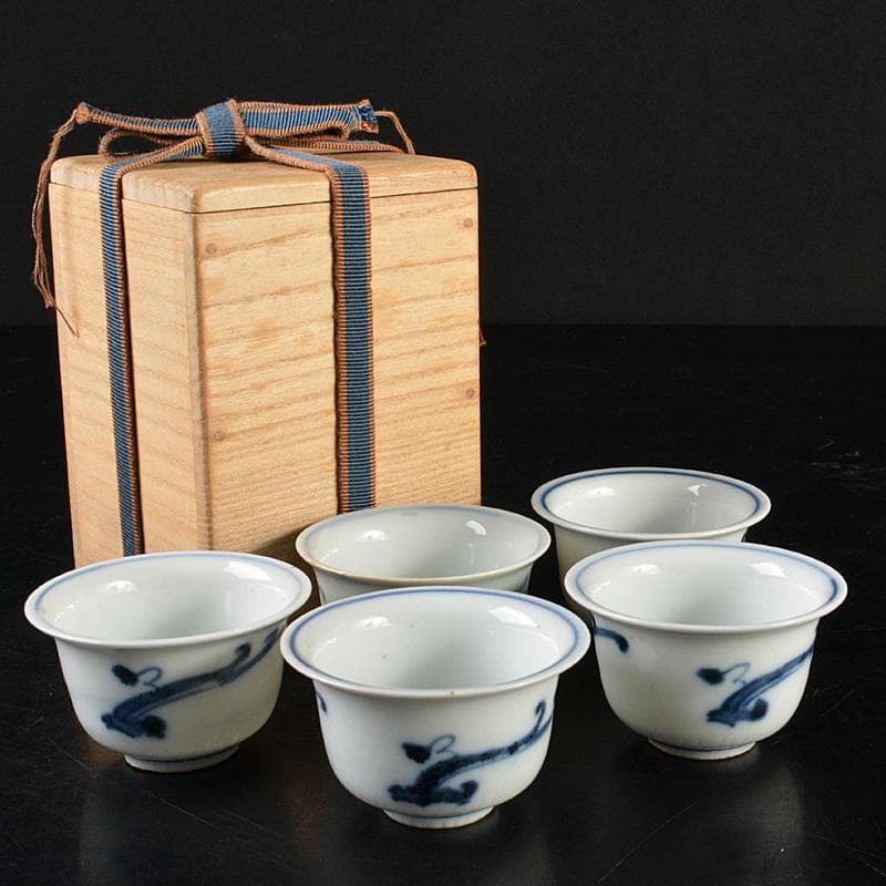 Myday公式　伊万里焼　古伊万里染付蔦文　煎茶器　五客　V　R6093