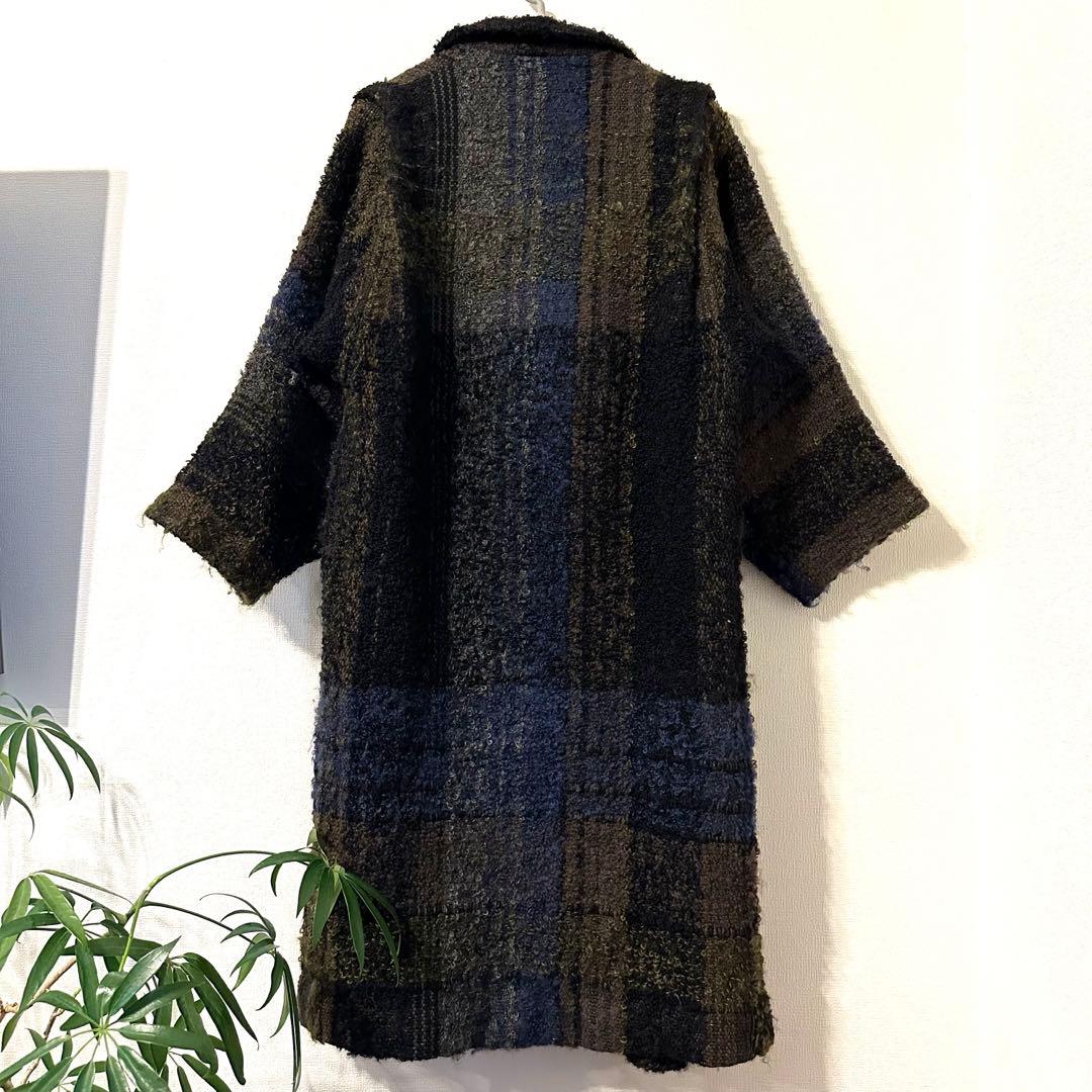 美品【SAORI】さをり織り ロングコート　ジャケット　ガウン　ハンドメイド