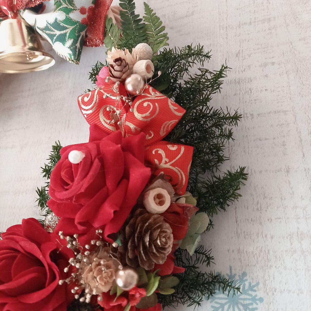 わりと大きめ⸜❤︎⸝‍真っ赤なバラのキラキラクリスマスリース★。.* 2022