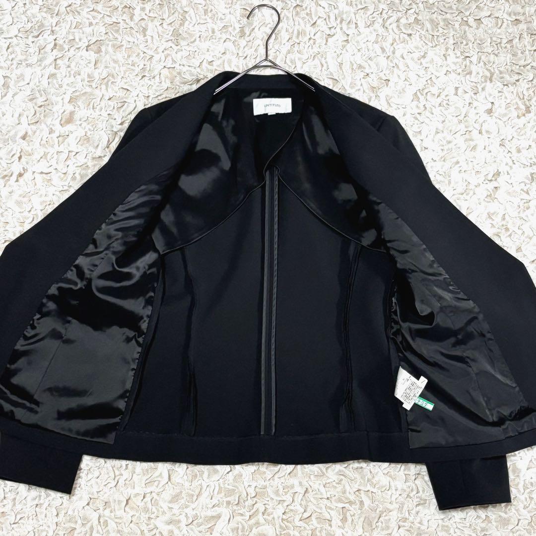美品 untitled パンツスーツ セットアップ ノーカラー 洗える 黒 3