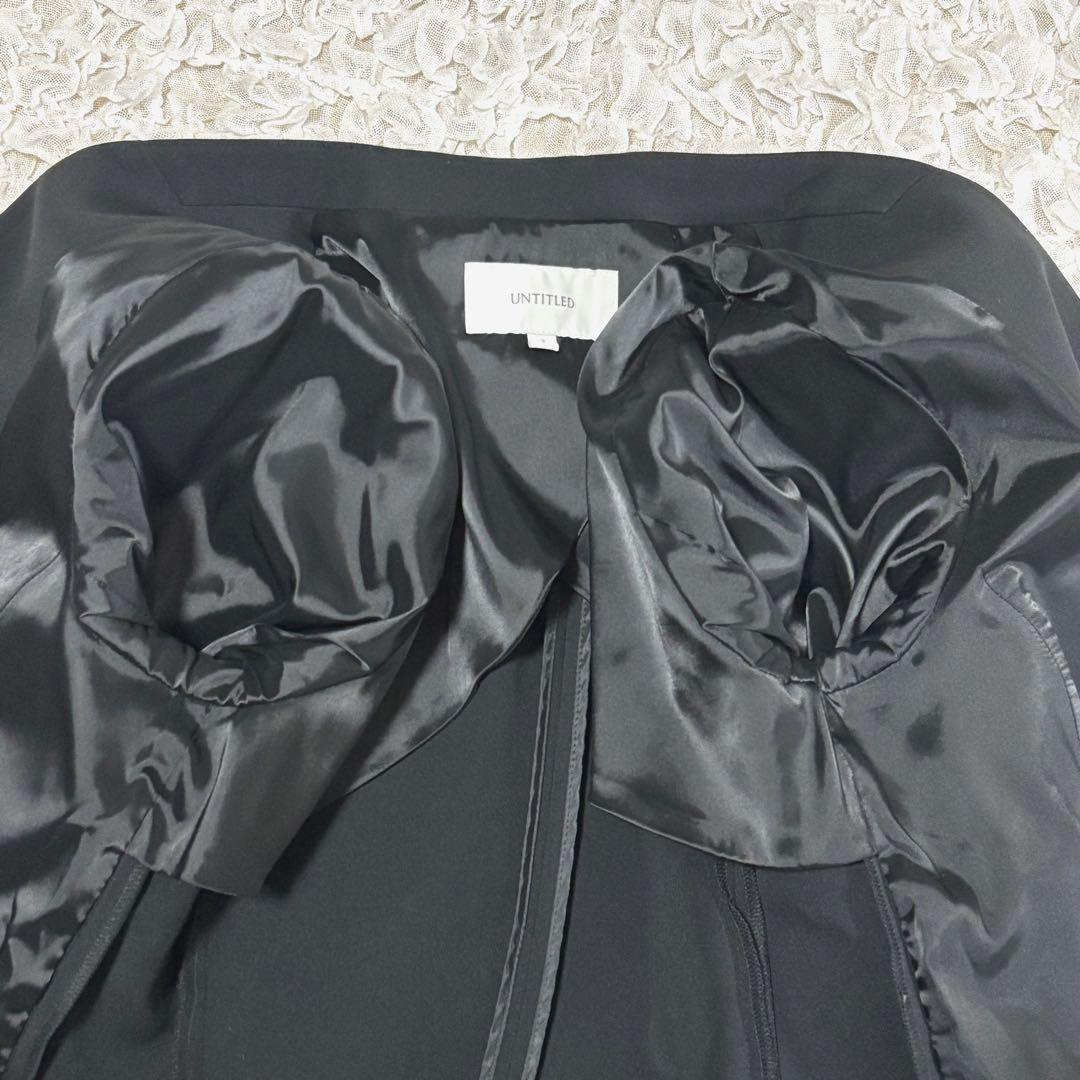 美品 untitled パンツスーツ セットアップ ノーカラー 洗える 黒 3