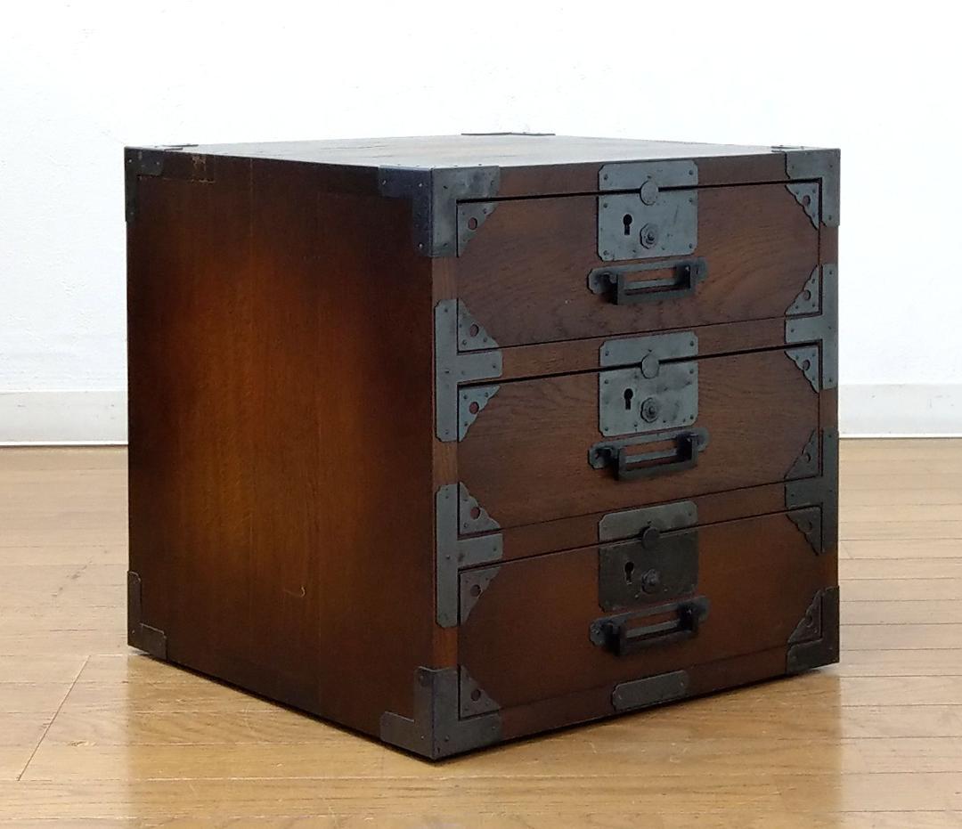 キツツキ ナラ材 鍵付き 装飾金具 小引き出し 小箪笥 小物入れ 整理収納 家具