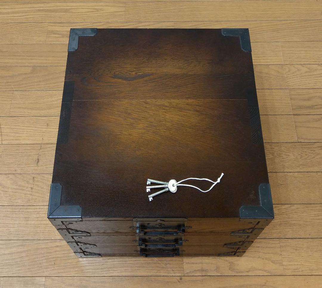 キツツキ ナラ材 鍵付き 装飾金具 小引き出し 小箪笥 小物入れ 整理収納 家具