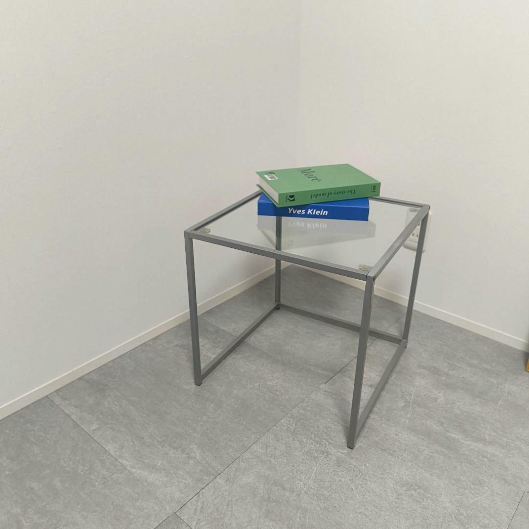 モダン　ガラスアイアン　サイドテーブル　グレー スクエア