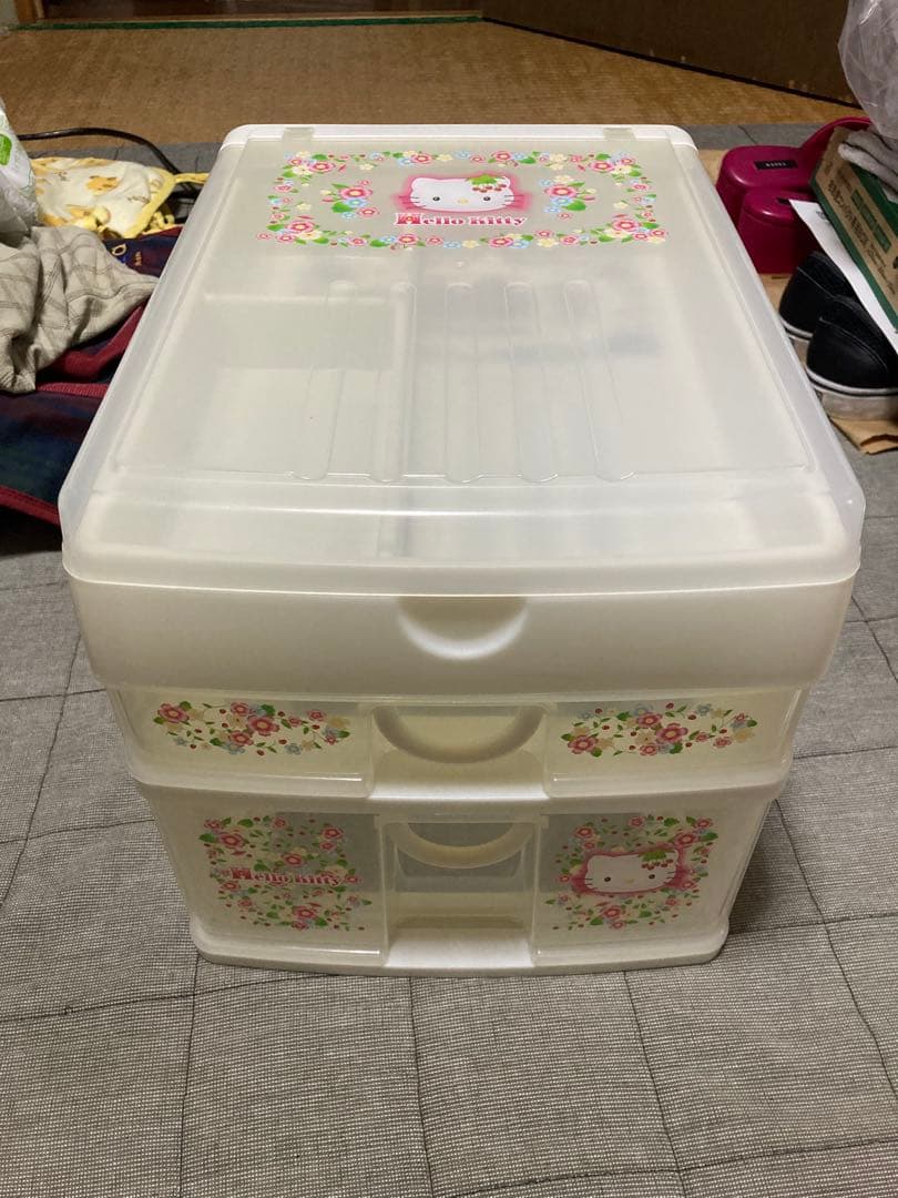 ハローキティーフラワー柄 クリア収納ボックス