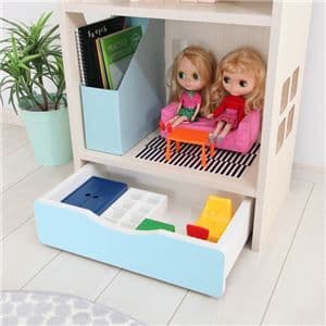 ドールハウス型 収納棚 【スカイブルー】 幅54cm 日本製 キャスターフック付