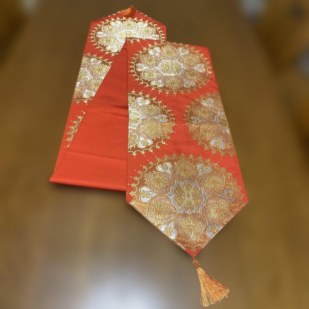 table runner 川島織物　金彩華紋　帯リメイク　長尺