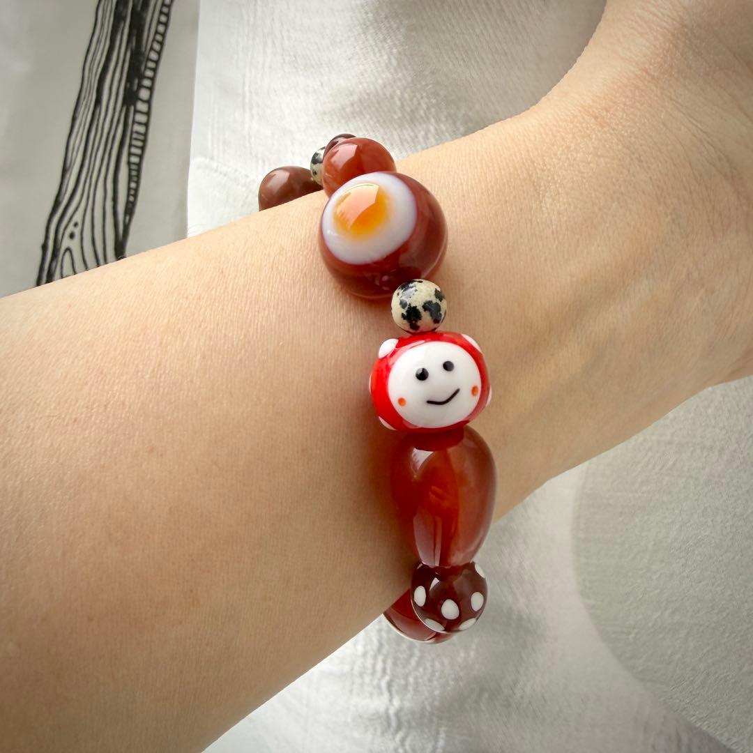 赤くてかわいい蓮花羊眼天珠の厄除・お守りブレスレット