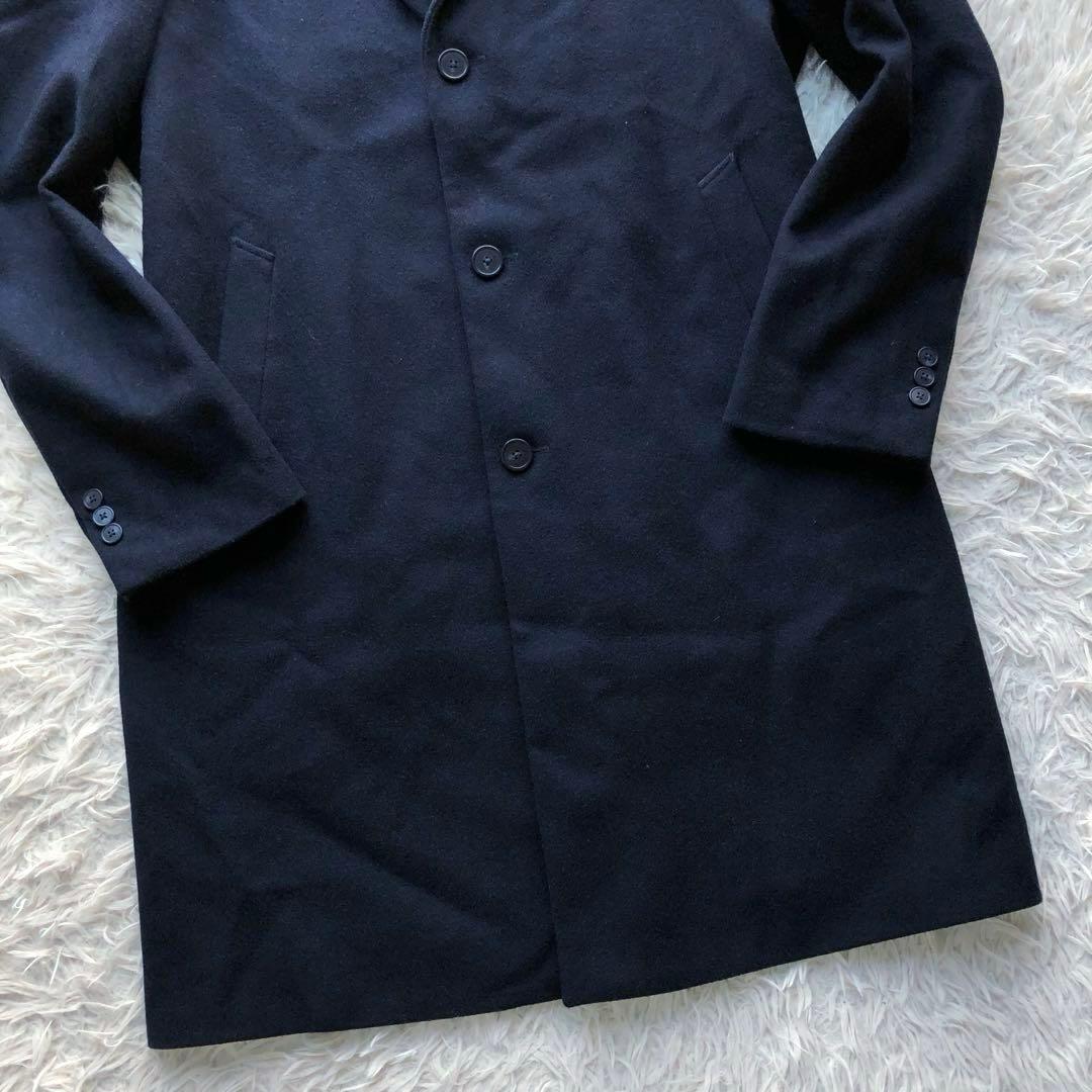 【美品 超希少サイズXL】ユニクロ　チェスターコート　紺　ウールカシミヤ　ロング