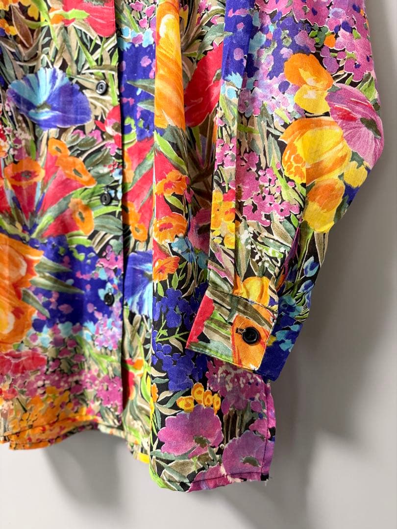 ヴィンテージ 花柄 総柄シャツ 開襟 アート マルチカラー USA古着