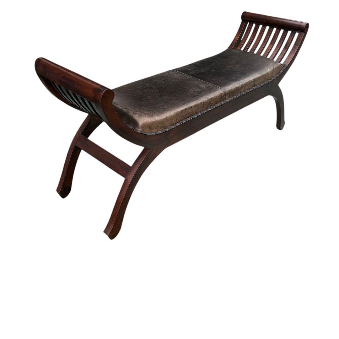 本革 木製レザー 革製 椅子 長椅子 天然木 チーク材 無垢材 カルティニベンチ