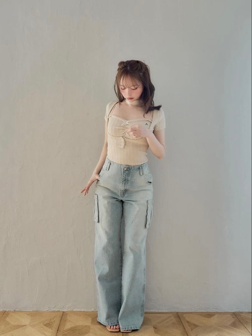 パンツ back ribbon denim cargo pants / AND MARY