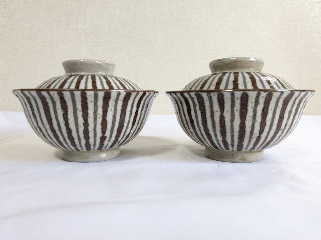 清水六三郎 麦藁手 蓋付き 茶碗 2客セット
