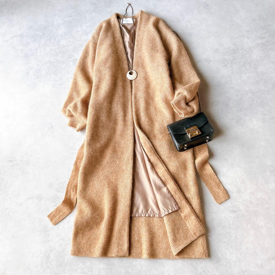 定価2.9万☆美品☆エトレトウキョウ モヘヤ　ロングニットコート　ベルト付き