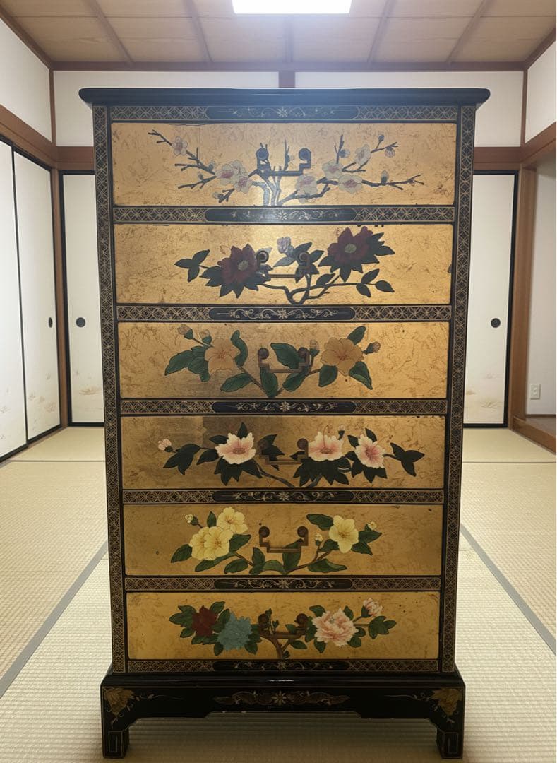 【大幅値下げ！】和風 蒔絵風 ジュエリーシェルフ ビロード張り 6段棚 店舗什器