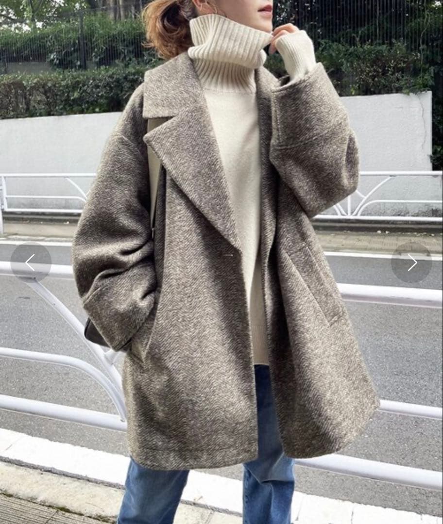 美品▲定価2.9万▲スピック&スパン/Wスライバーヘリンボーンミドルコート 38