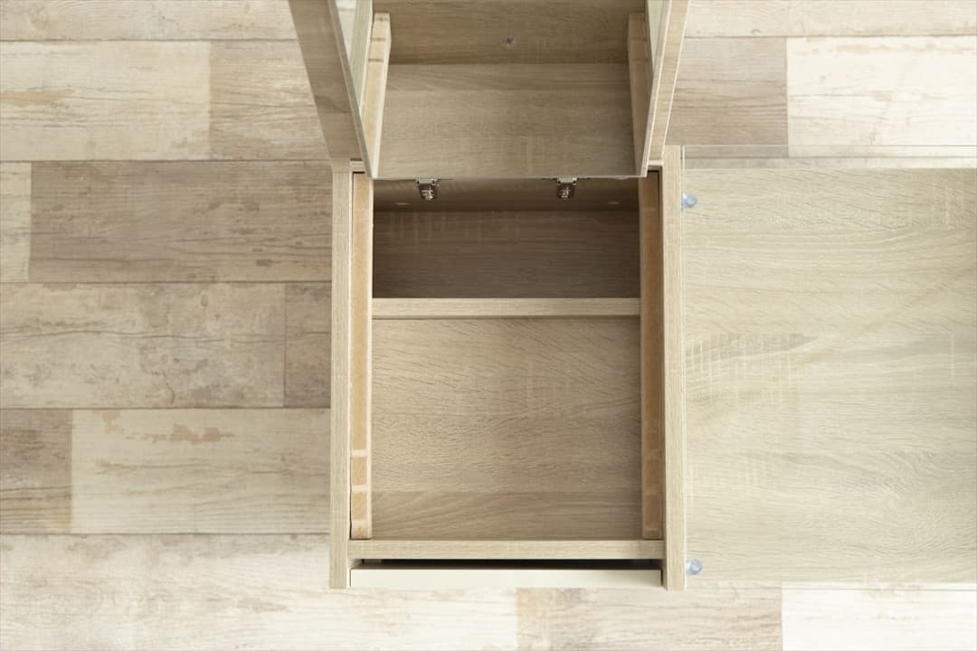 【送料無料】 ディスプレイ収納付きドレッサーテーブル 机 ロー ガラス天板