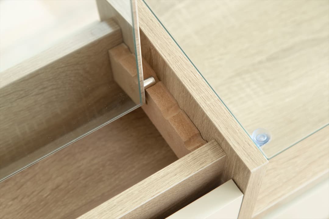 【送料無料】 ディスプレイ収納付きドレッサーテーブル 机 ロー ガラス天板