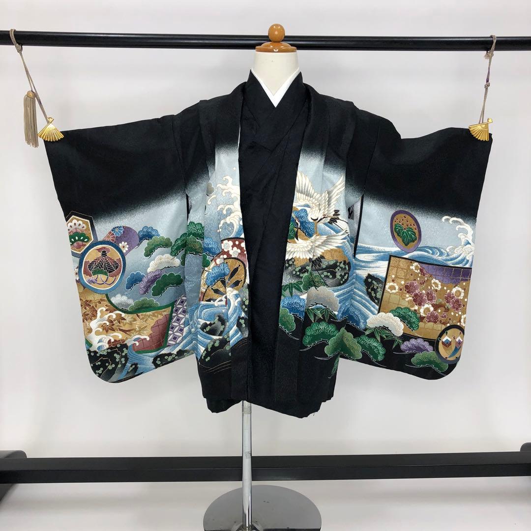 七五三★男児　羽織　着物★3歳 4歳 5歳★黒★中古★古典★　 u-300