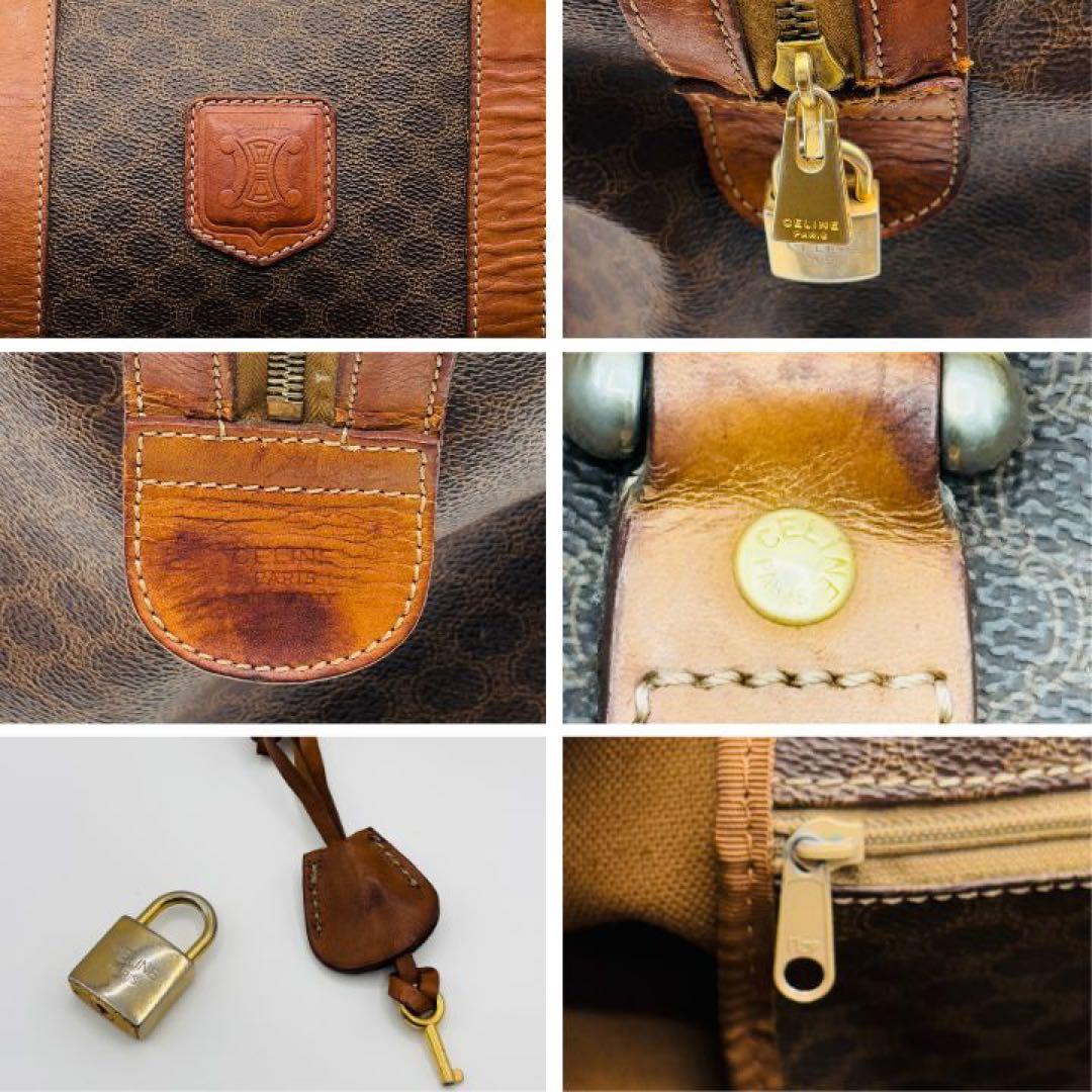 【鍵・南京錠付き】セリーヌ ボストンバッグ トリンオフ マカダム柄 レザー 本革