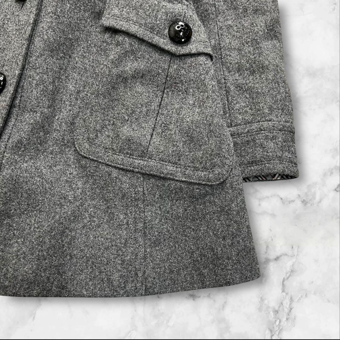 バーバリーブルーレーベル ウール コート 38 グレー チェック ファー ベルト