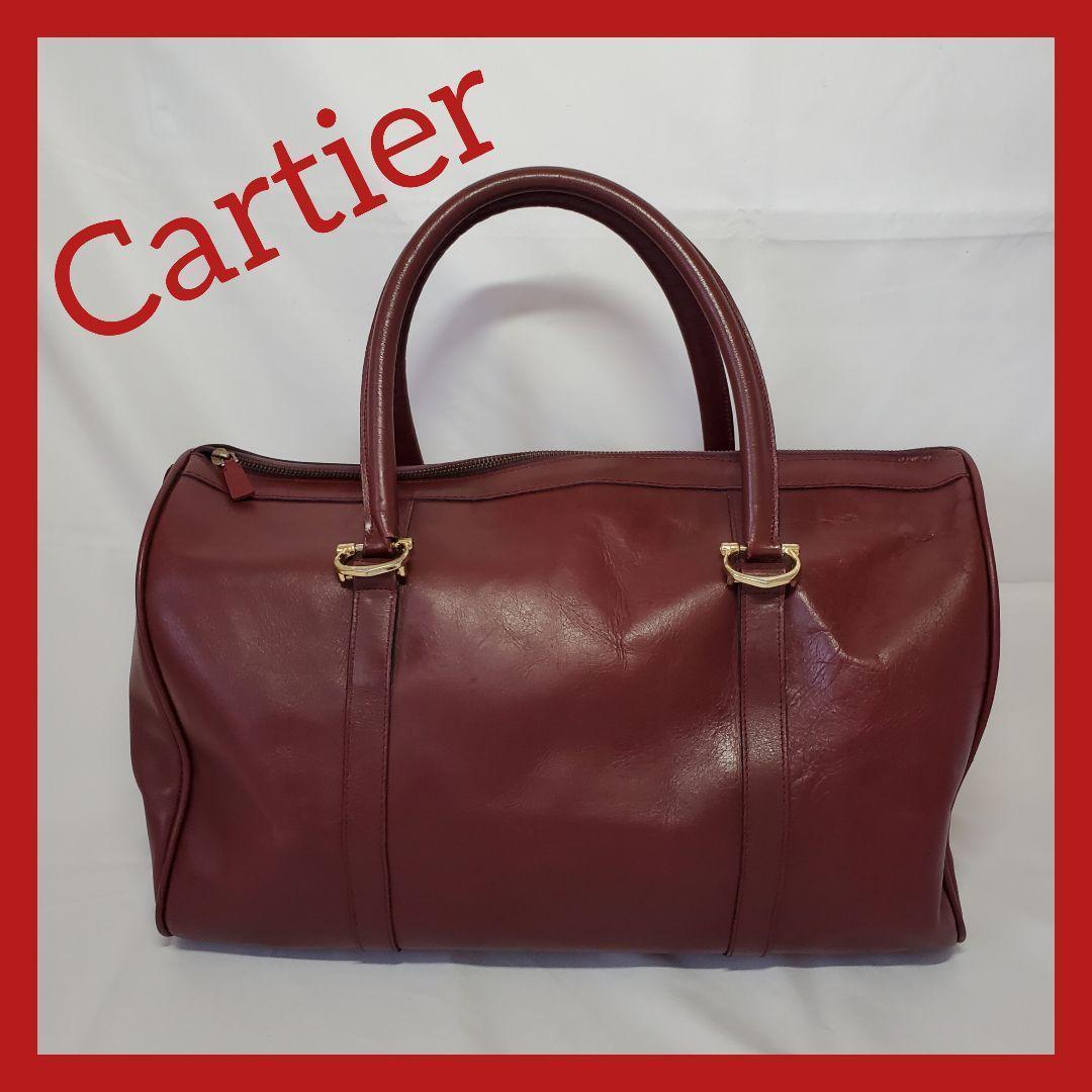Cartier バーガンディ ボストンバッグ