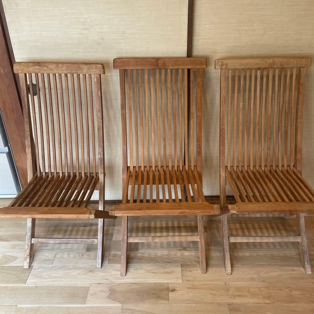 無垢スラットデザイン折りたたみ椅子　3脚セット