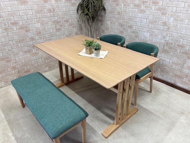 ダイニングテーブルセット　４人掛け　オーク　ナチュラル / グリーン　新品