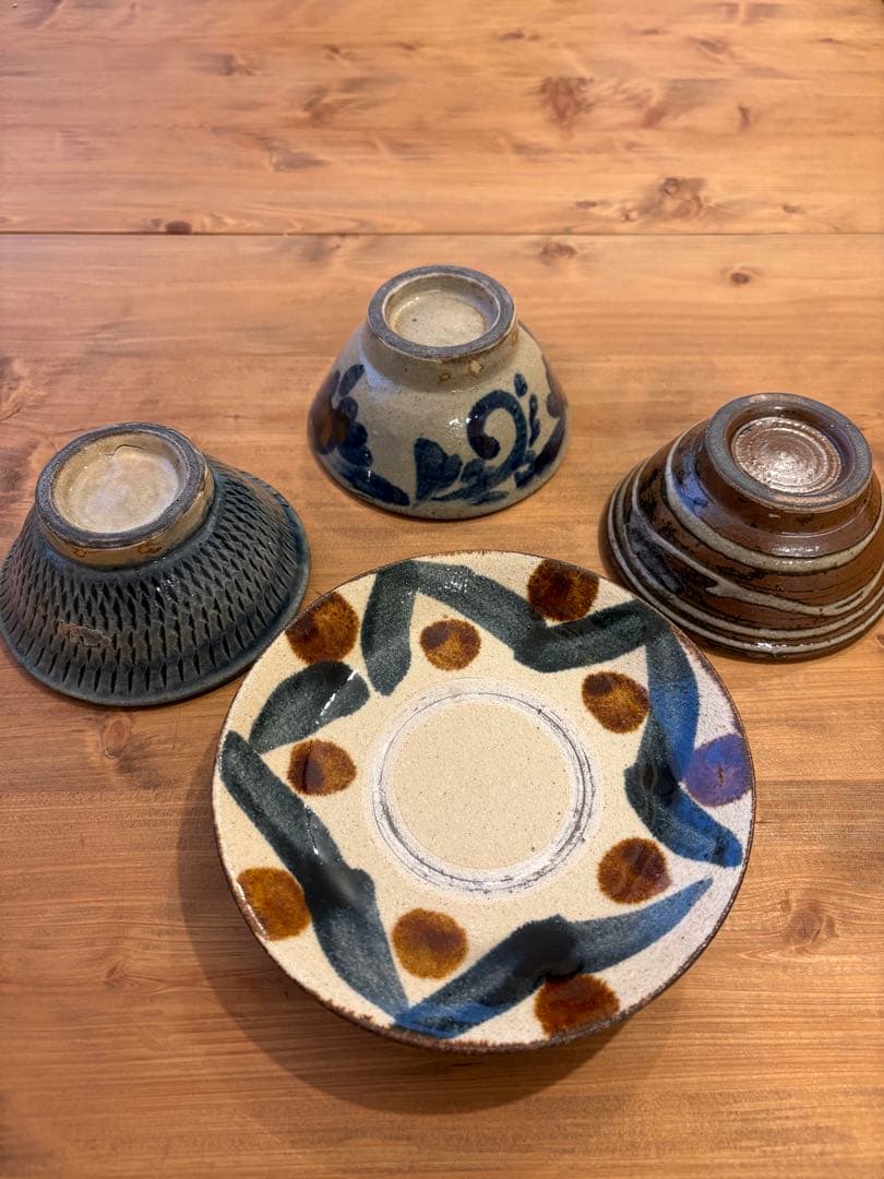 【918】やちむん　5寸　3.5寸　4点セット　沖縄　北窯　宮城正享　工房