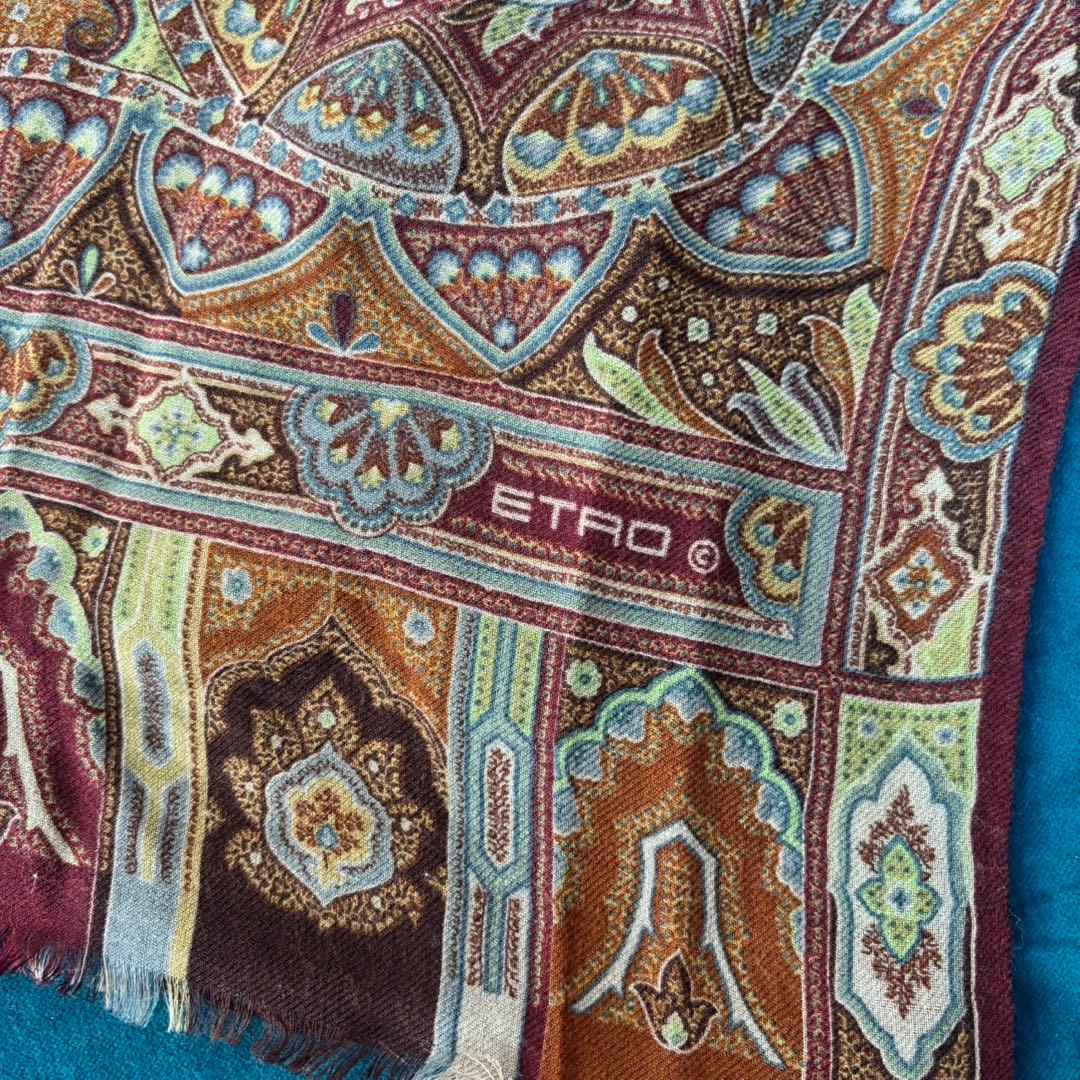 希少ETRO ペイズリー柄 ストールイタリア製シルクウールストール珍品箱タグ付き