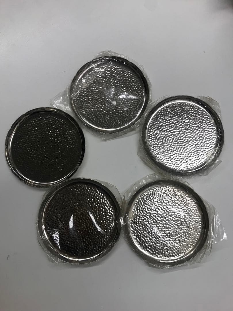 茶道具 鎚目 槌打ち 菓子皿 銘々皿 銀色 ハンマード仕上げ 5枚セット