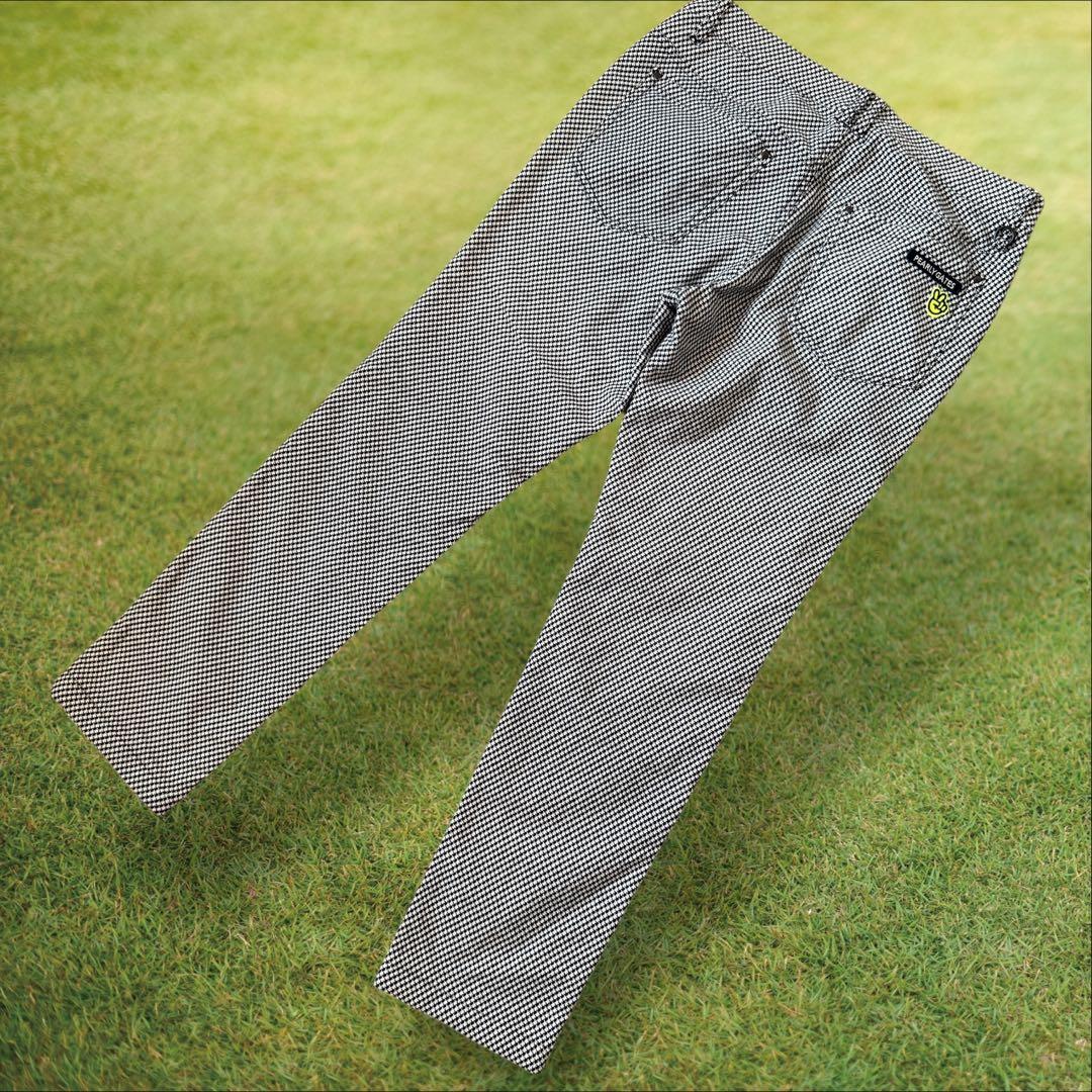 裏起毛　防寒　秋冬　パーリーゲイツ　パンツ　XL〜XXL相当 千鳥格子　黒　白
