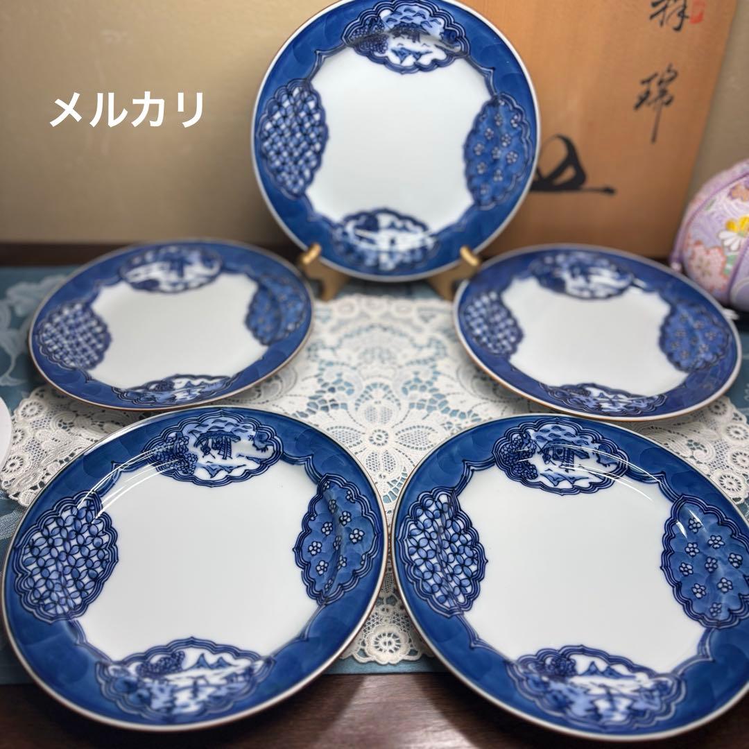 源右衛門窯　染付祥瑞手　約１８ｃｍ　中皿　5枚1セット　美品　木箱入り