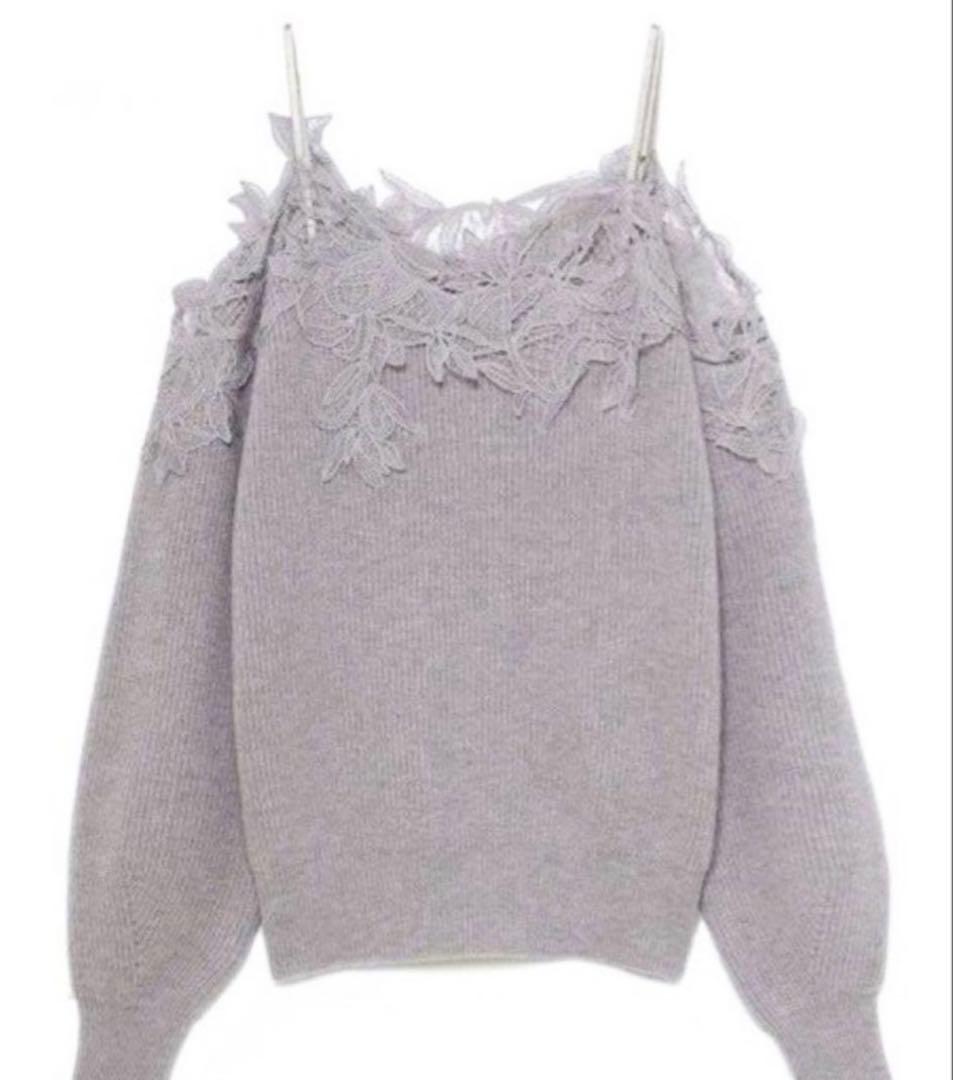 fray i.d レーストリム　オフショルニット　レースニット