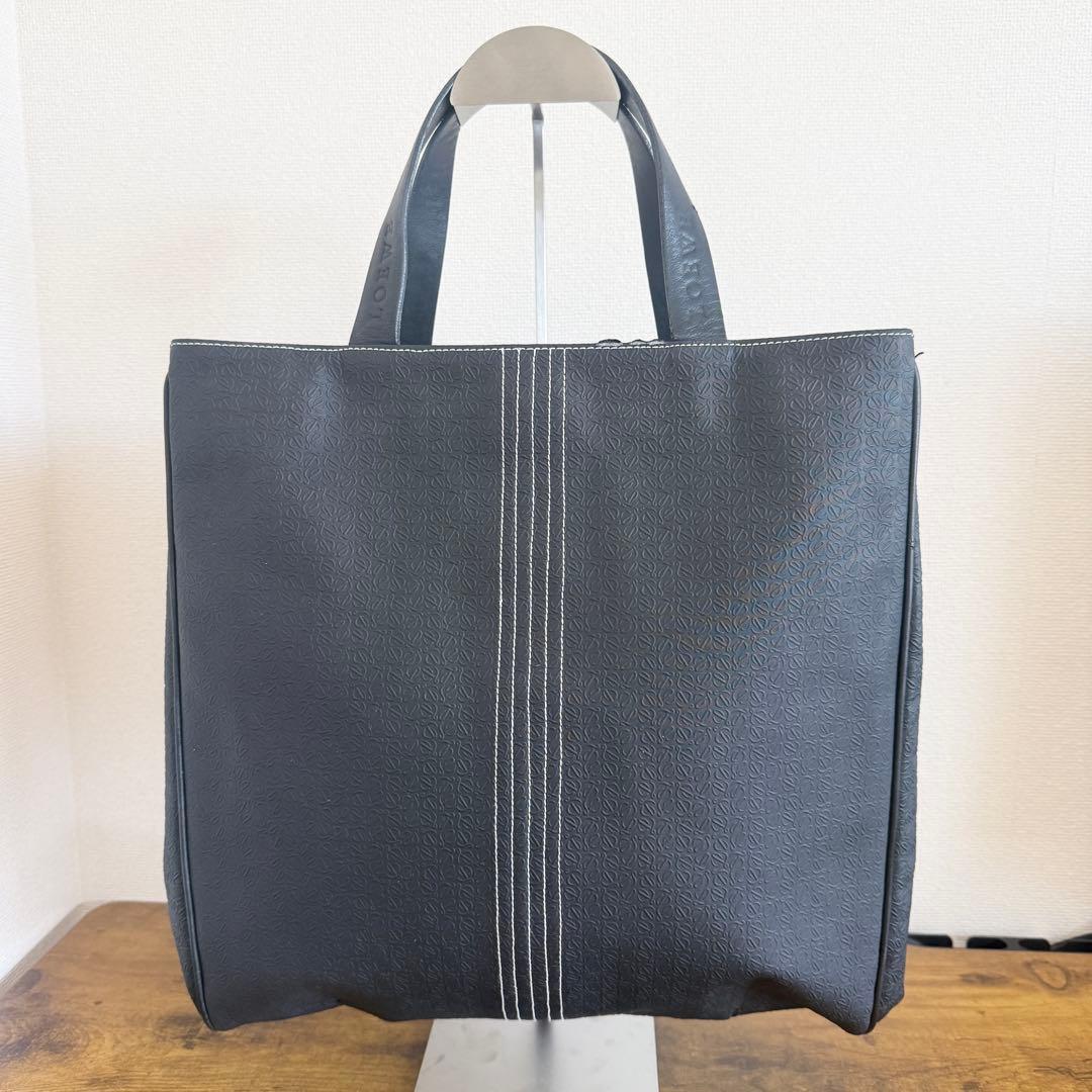 ロエベ　リピートアナグラムトートバッグ　ブラック　A4可　PVC 総柄　ロゴ