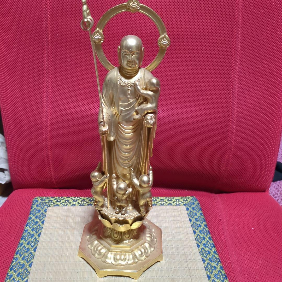 地蔵尊像ダイキャスト金色製約36cm 光背付き