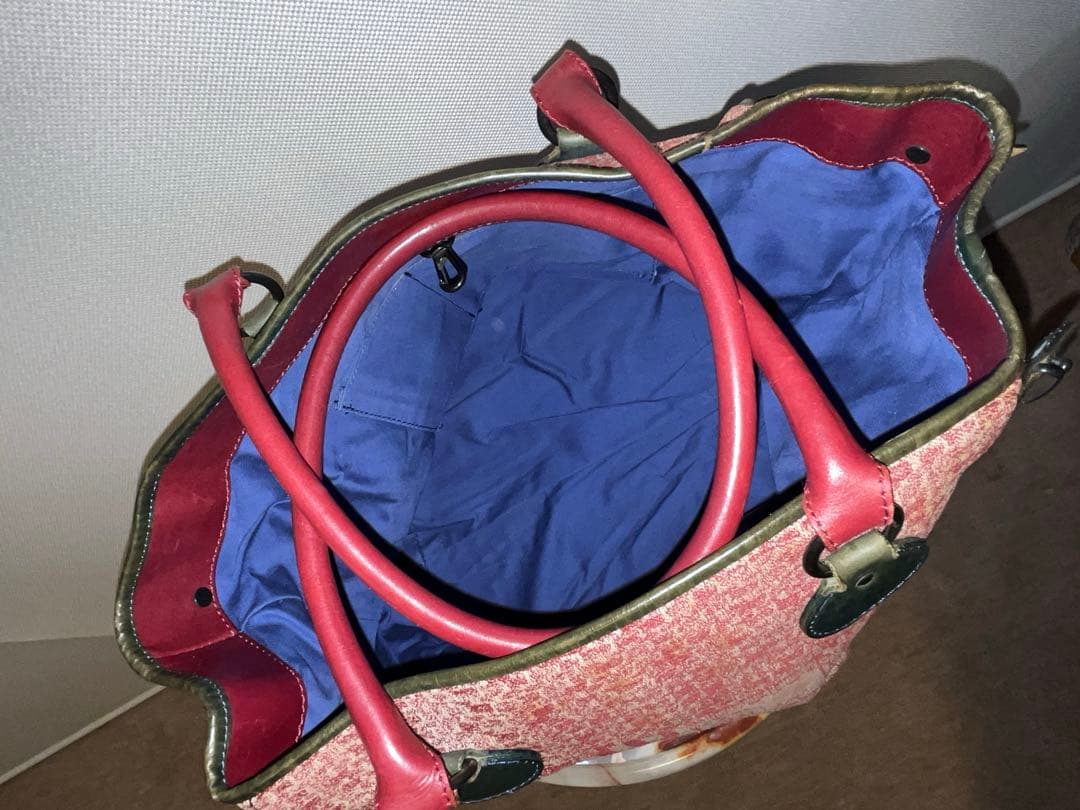 美品 PleatsPlease ジャガード織×レザートートバック イッセイミヤケ