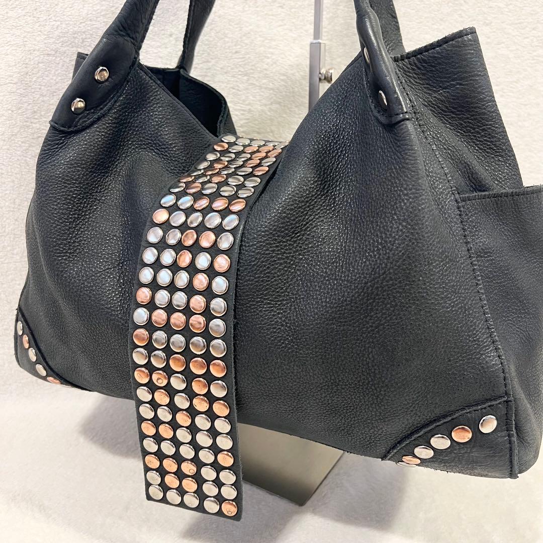 【極希少】TRES トレ レザー トートバッグ スタッズ A4 ブラック y2k