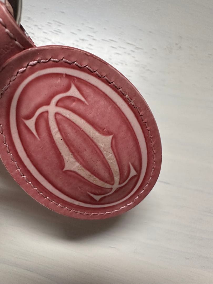カルティエ　Cartier レザー　キーリング　ピンク　ハッピーバースデー