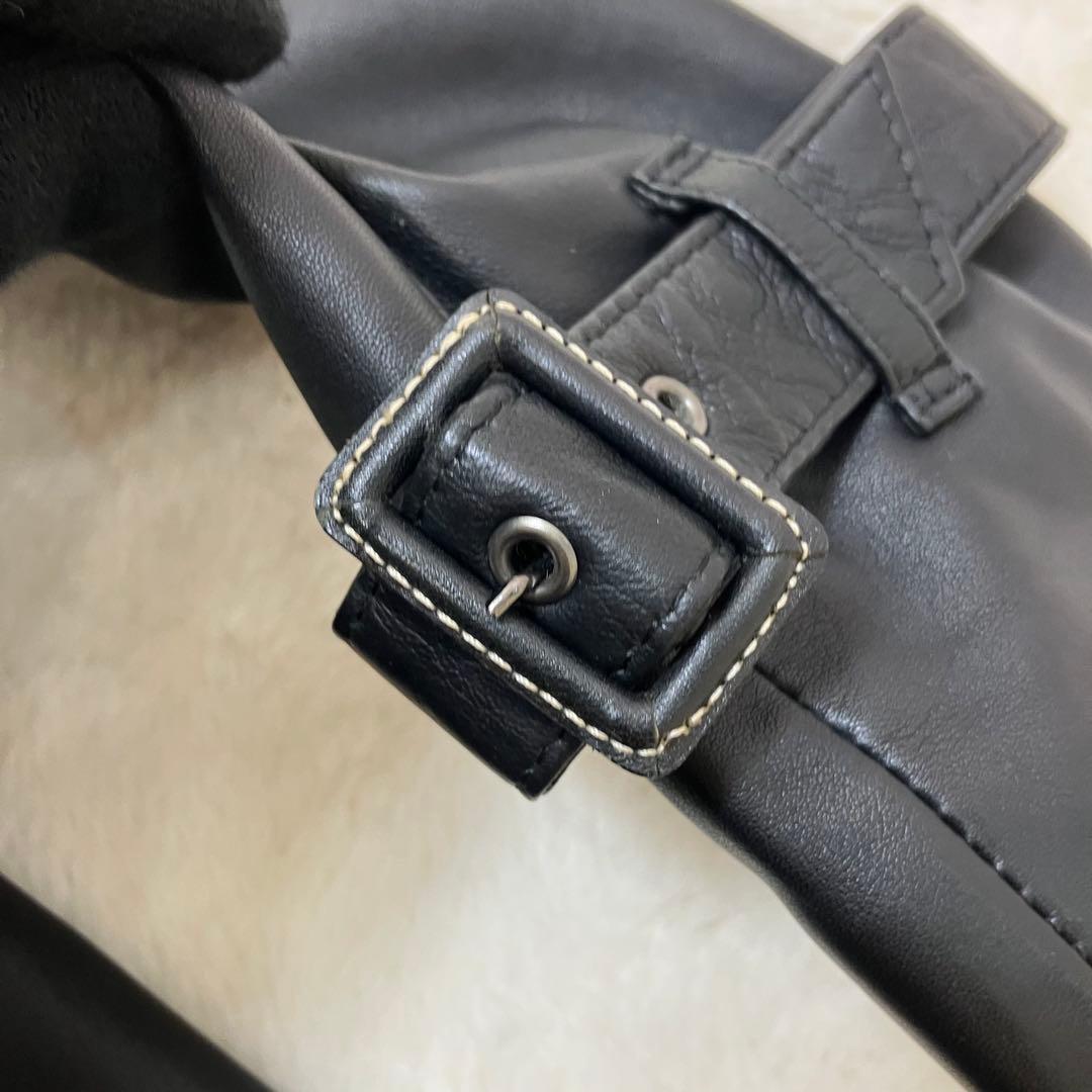 コムサデモード 羊革 ラム オールレザー ダブル トレンチコート ベルテッド 黒