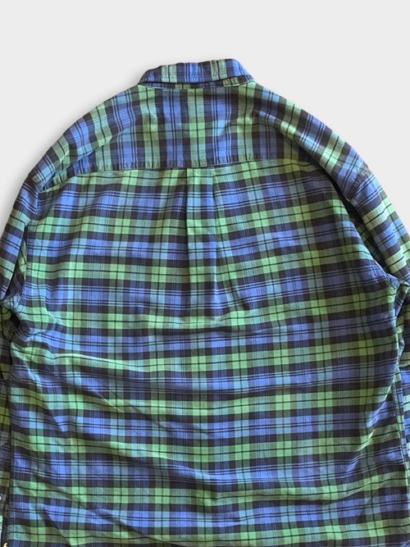 90s OLD GAP ボタンダウン チェックシャツ 長袖 緑 青 古着