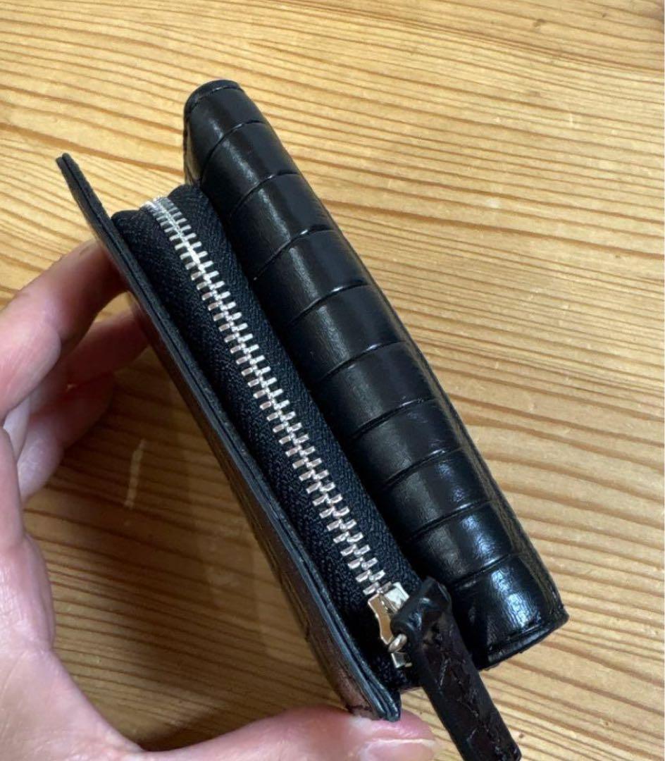新品 本革 クロコダイルレザー 二つ折り財布 ブラック